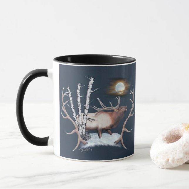 Caneca Alces majestosos Bugling de Bull no luar (Com Donut)