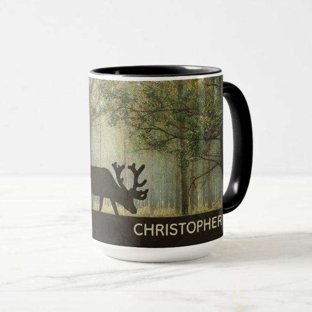 Caneca Alces na ilustração da floresta personalizada (Frente Esquerda)
