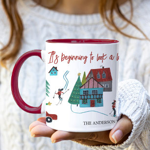 Caneca Aldeia de esqui nórdico Natal fofo