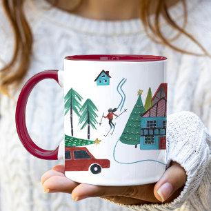 Caneca Aldeia de esqui nórdico Natal Fofo 