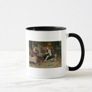 Caneca Alegoria da audição, detalhe de um organista