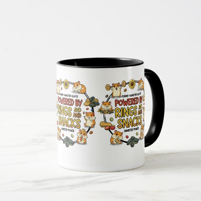 Caneca Alegre Citação de Hamster com Anéis e Lanches (Frente Esquerda)