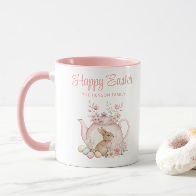 Caneca Alegre Família de Buinho de Páscoa Personalizada e (Com Donut)
