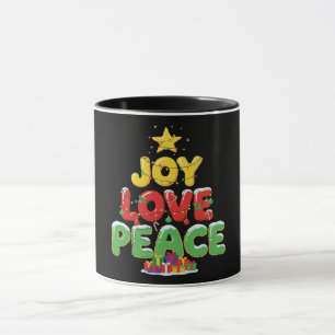Caneca Alegria Amor Paz Árvore de Natal Festiva