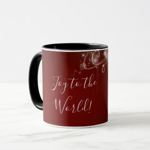 Caneca Alegria ao mundo com flocos de neve brancos em ver
