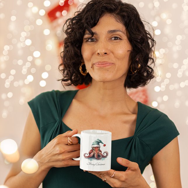 Caneca Alegria de Natal de Octopus, personalizada (Criador carregado)