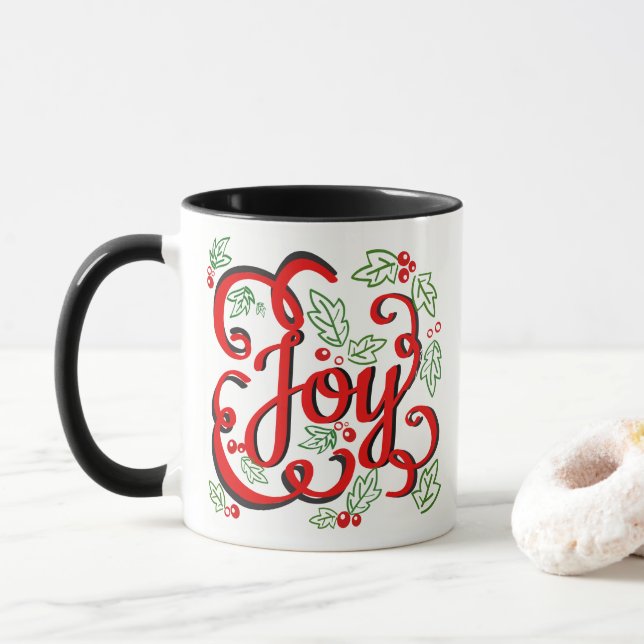 Caneca Alegria de Natal Holly Berries e Folhas (Com Donut)
