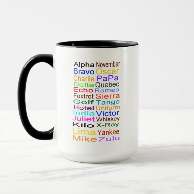 Caneca Alfabeto fonético Mug para a direita ou para a esq (Esquerda)
