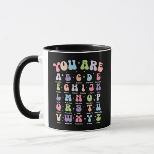 Caneca Alfabeto Retro Pastel de Afirmações Incríveis ABCs