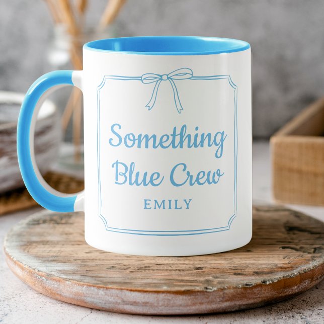 Caneca Algo de Azul, Arco da Tripulação Bridesmaid Partid (Stylish and chic 'Something Blue Crew' mug! Ideal for coffee mornings and trendy bridal party gifts.)