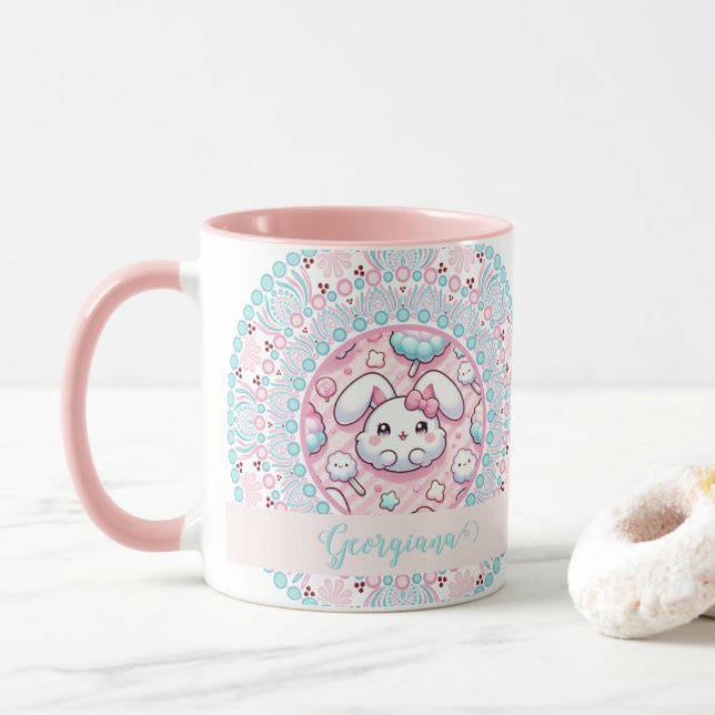 Caneca Algodão Personalizado Candy Kawaii Bunny Dot Manda (Com Donut)