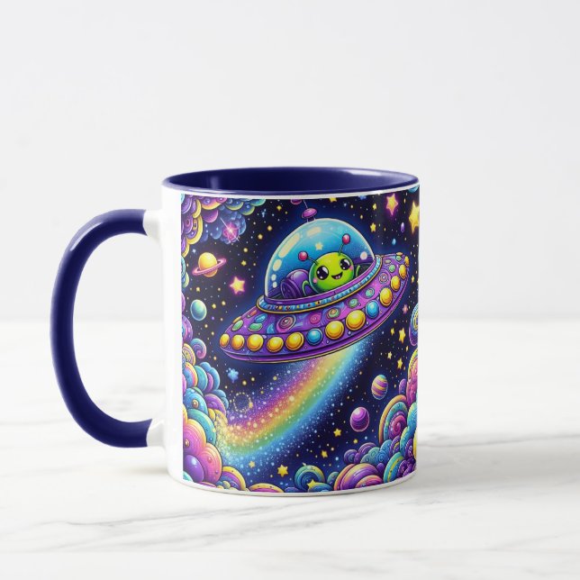 Caneca Alienígena Arco-íris Kawaii (Esquerda)