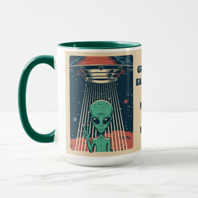 Caneca Alienígena de OVNI de Texto Personalizado (Esquerda)