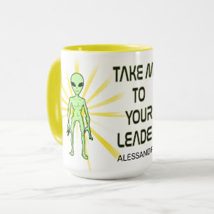Caneca Alienígena Engraçada ET Verde Homem Amarelo Raios