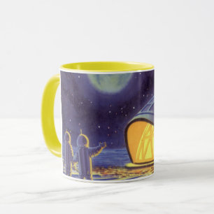 Caneca Aliens de ficção científica na Lua Planeta Azul