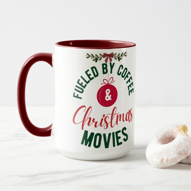 Caneca Alimentado por Café e Filmes de Natal Mug (Com Donut)