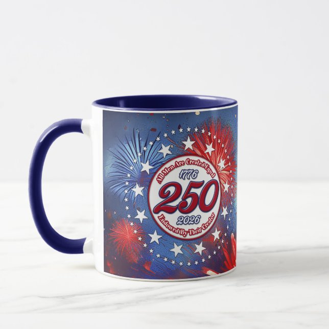 Caneca  All Men Are Created Graphic Fireworks Burst White (Esquerda)