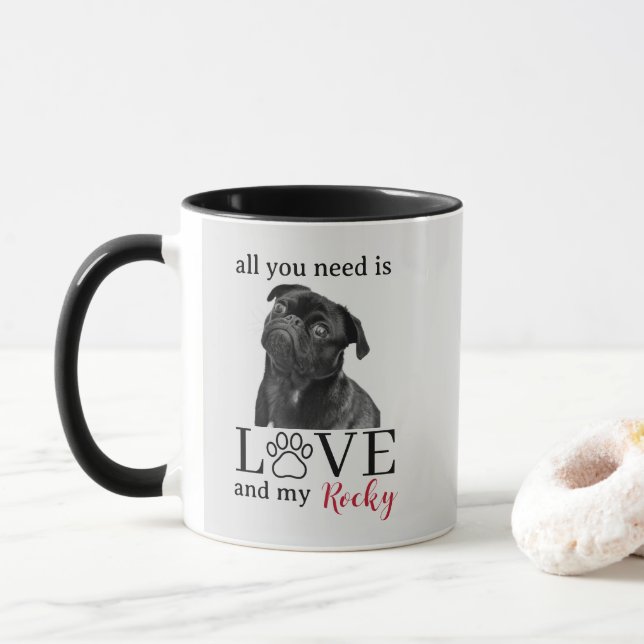 Caneca All You Need Is Love and My Dog – Custom Pet Name  (Com Donut)