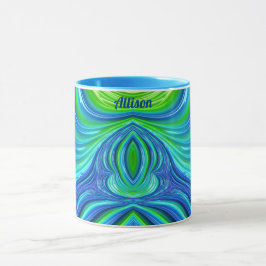 Caneca ALLISON ~ Zany 3D Fractal ~ Blue Green Mug