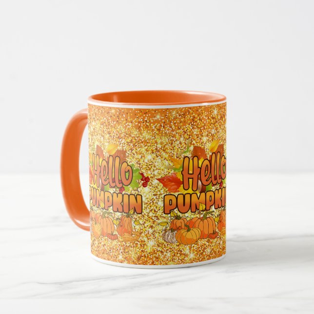 Caneca Alô Cor Personalizada de Outono de Abóbora (Frente Esquerda)