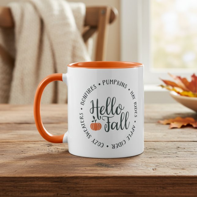 Caneca Alô Queda Dois Tonelados (Hello Fall Two-Toned Mug.  Bonfires, Pumpkins, Hay Rides, Apple Cider, Cozy Sweaters.)