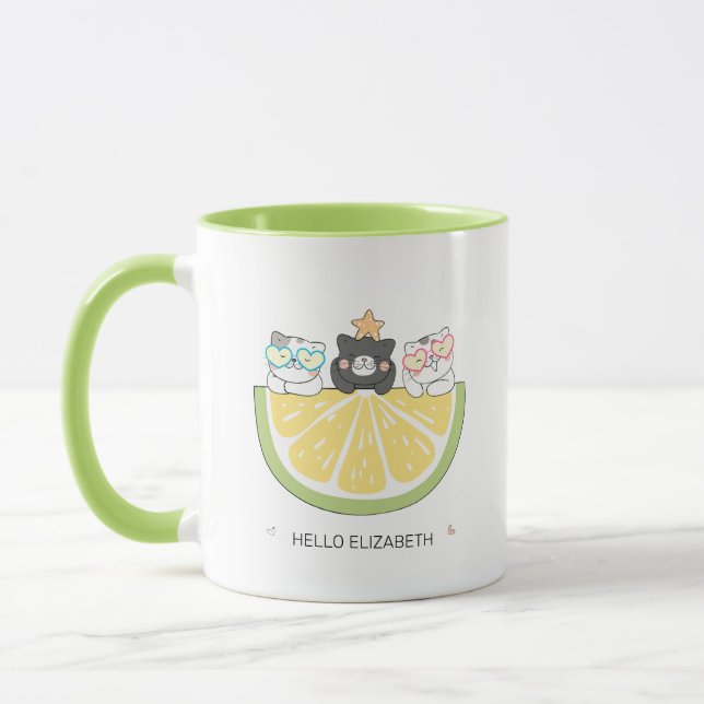 Caneca Alô Summer - Gatos de Doodle e Lã de Fatia de Limã (Esquerda)