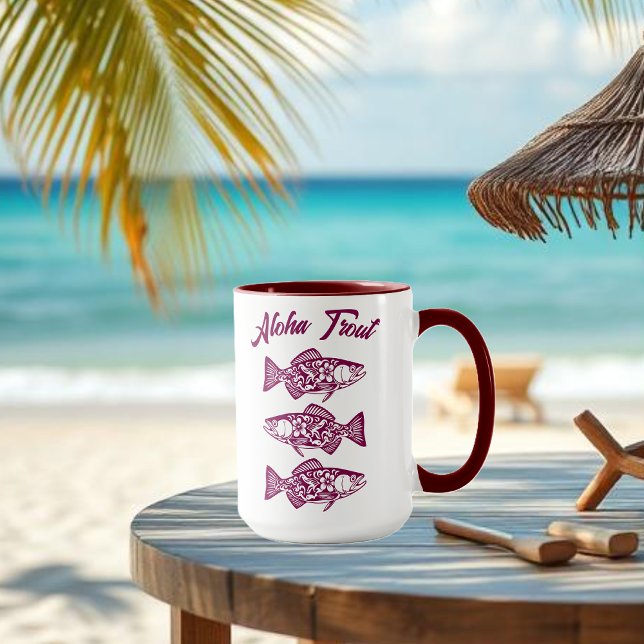 Caneca Aloha Trout-Hawaiian Wine (Aloha Trout Fisherman Trend Hawaiian Fish Beach Summer Mug Red)
