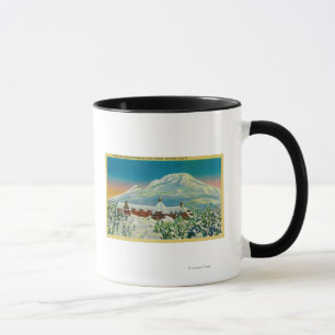Caneca Alojamento do Timberline no inverno na capa do Mt.