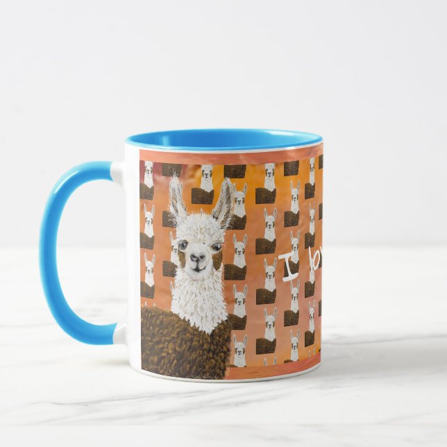 Caneca Alpaca Curiosa e Curiosa, Editável Eu Te Amo (Esquerda)
