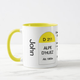 Caneca Alpe dhuez marcador de estrada francês, bicicleta