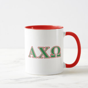 Caneca Alphi Chi Omega Letras Verdes e Vermelhas