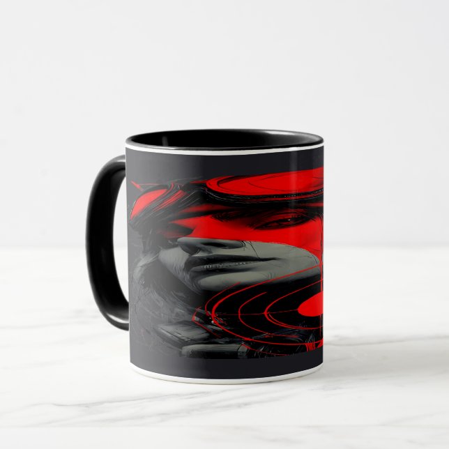 Caneca Alvo Vermelho Garota Cibercunk Distópica (Frente Esquerda)