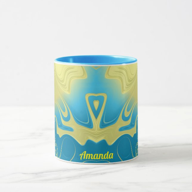 Caneca AMANDA ~ Zany 3D Fractal ~ Amarelo Azul 3D (Centro)