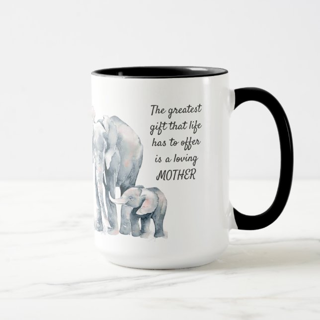 Caneca Amando a Mãe Citando Elefante e Criança (Direita)