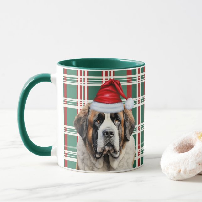 Caneca Amante de Cachorro São Bernardo Plaid de Natal (Com Donut)