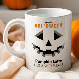 Caneca Amante de Café com Rosto de Abóbora de Halloween