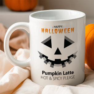 Caneca Amante de Café com Rosto de Abóbora de Halloween