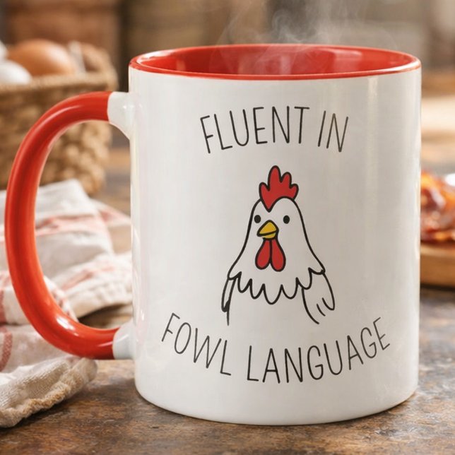 Caneca Amante de Frango Engraçado Fluente em Lingu (Funny Chicken Mug “Fluent in Fowl Language” | Humorous Coffee Cup Gift)