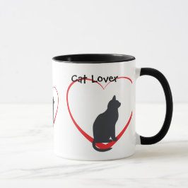 Caneca Amante do gato, gatos pretos em corações vermelhos
