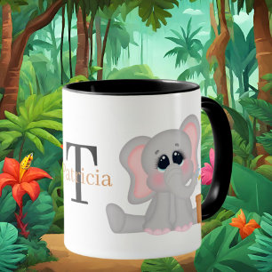 Caneca Amantes de elefantes bonitos adicionam monograma