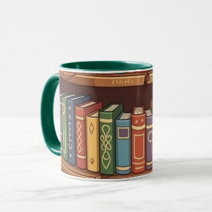 Caneca Amantes de Livros Prateleira de Livros de Desenhos