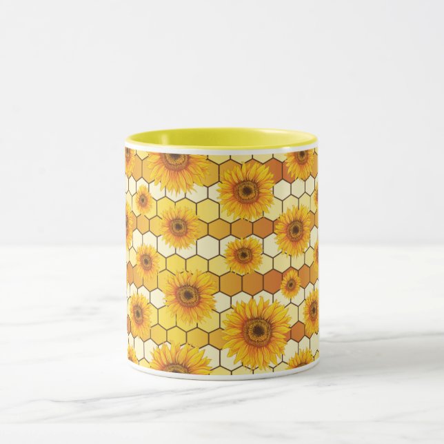Caneca Amantes do girassol e abelhas, Decoração de cozinh (Centro)