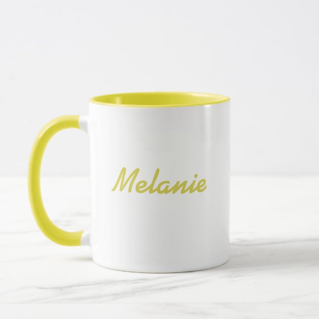 Caneca Amarela Branca Minimalista Moderna com Nome (Esquerda)