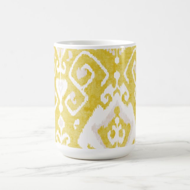 Caneca Amarelo pastel chic e padrão tribal de cinzas (Centro)