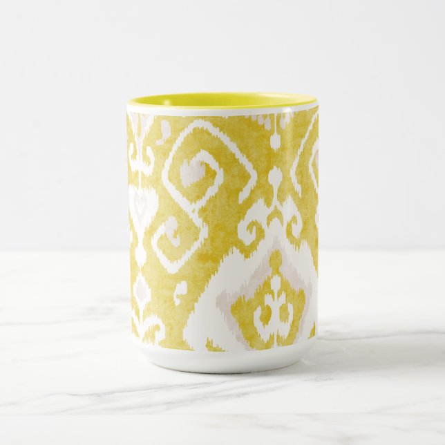 Caneca Amarelo pastel chic e padrão tribal de cinzas (Centro)