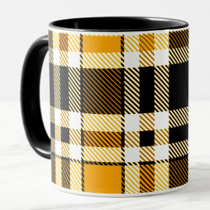 Caneca Amarelo Preto Branco Flanela Padrão Xadrez Design 
