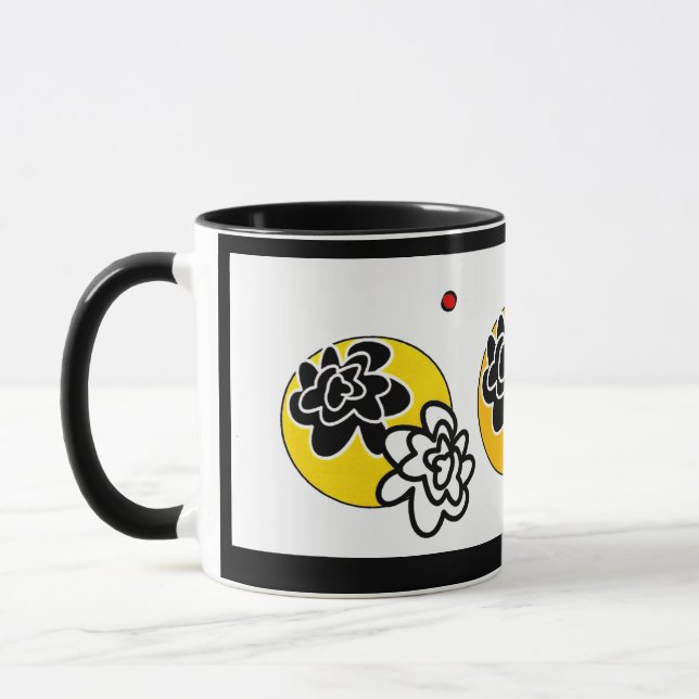 Caneca Amarelo vermelho geométrico da flor amigável da (Esquerda)