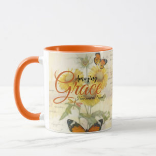 Caneca Amazing Grace Girassóis e borboleta  