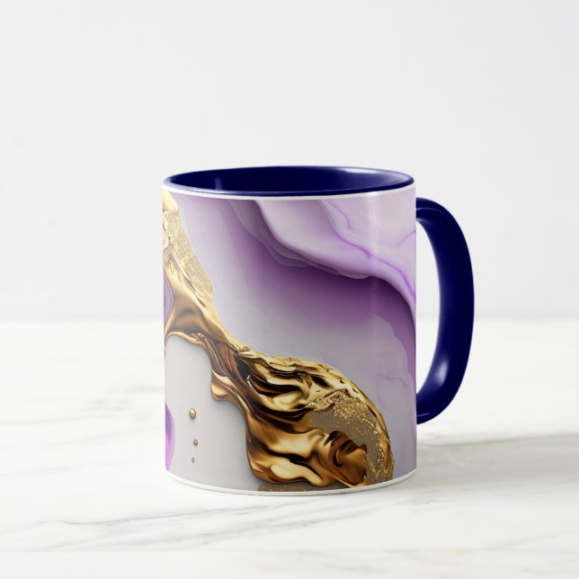 Caneca Âmbar e Mármore Bege com Ouro Líquido (Frente Esquerda)