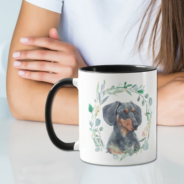 Caneca Ame Minha Doxie Wreath Coffee Mug (Criador carregado)